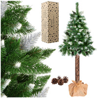 Künstlicher Weihnachtsbaum auf Stamm 140 cm verschneite Diamantkiefer Premium mit Ständer und Jute