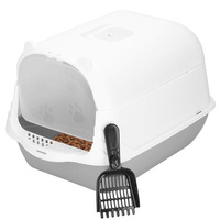 Katzentoilette mit Handgriff und Tür Geruchsabsorber inkl. Schaufel grau-weiß