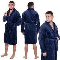 Premium Herrenbademantel Kurzmantel Größe L/XL Kimono-Kragen dunkelblau