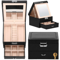 Schmuckkästchen mit Spiegel, 16 x 16 x 11 cm, schwarz