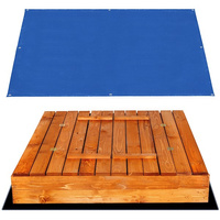 Holz-Sandkasten mit Sitzbänken 150 x 150 cm Extra Vlies Abdeckplane 