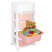 Rollwagen mit 5 Schubladen für das Badezimmer, mobile Spielzeugablage in Rosa-Weiß