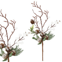 Deko-Zweig mit Tannenzapfen und weißen Vogelbeeren 33 cm