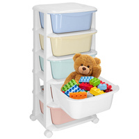 Rollwagen mit 5 Schubladen für das Badezimmer, mobiles Spielzeugregal in Pastellfarben