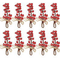 10 Stück künstliche rote Beerenstiele Frostoptik 15 cm