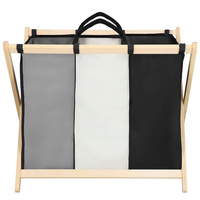 Wäschekorb mit Holzrahmen 3 abnehmbare Stofftaschen 105 Liter 