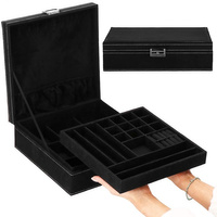 Schmuckschatulle, Schmucklade, Velour, 26 x 26 x 9 cm,schwarz