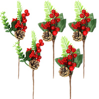 Künstliche Dekozweige mit Blättern und Vogelbeeren 5 Stück  28 cm