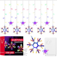 LED-Lichtervorhang 150 bunte Dioden Ornamente Schneeflocken Sterne