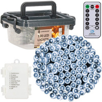 Lichterkette 120 LEDs Kaltweiße Dioden 8 Modi Batterie 9 m lang