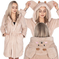 Bademantel Kapuze zwei Taschen Bär-Design Größe L/XL beige