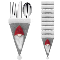 Bestecktasche, Grau, 18 x 10 cm, 10 Stk., Zipfelmütze mit Pompon