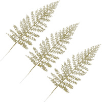 3er-Set Kunstpflanze Kunstzweig Künstliche Farne mit Glitter in Gold