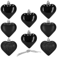 Herzförmige schwarze Weihnachtsbaumkugeln 8 Stück