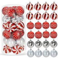 Weihnachtsbaumkugel-Set Kunststoff 24-teilig Durchmesser 6 cm rot grau