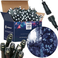 Lichterkette 1000 LED 52,5 m, 8 Funktionen, Kaltweiß Stromversorgung, Indoor