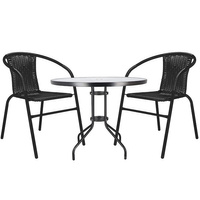 Gartengarnitur Tisch mit Schirmloch Glasplatte 2 PE-Rattan Stühle 