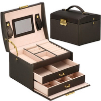 Schmuckkästchen mit Spiegel, 17,5 x 14 x 12,5 cm, Kunstglattleder, braun