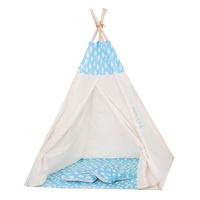 Tipi Zelt Kinderzelt Spielzelt m. Bodenmatte, Blau mit Wolken