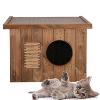  Katzenhaus aus Holz Katzenhütte mit Katzenkratzer 49,5 x 58 x 36 cm braun imprägniertes Holz