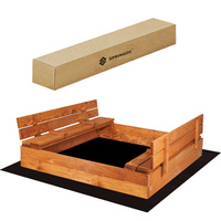 Holzsandkasten mit Bänken 120x120 cm, abschließbar mit Boden, braun