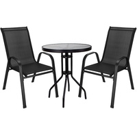 Gartenmöbel-Set 2 Stühle Tisch mit Glasplatte schwarz