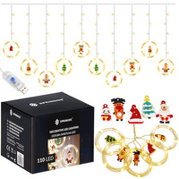 Innen-Lichtervorhang mit Deko-Figuren warmweißes Licht 5 m USB