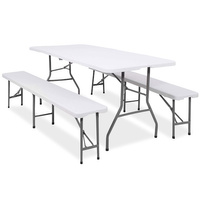 Biergarten-Set Gartentisch 2 Bänke Klappbar weiß Tisch 180 cm lang