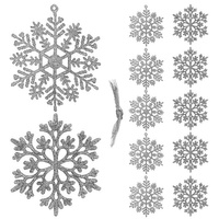 Deko-Anhänger Schneeflocken m. Glitter 12 Stk. 10 cm silberfarben