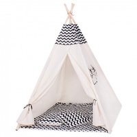 Tipi Zelt, Kinderzelt Tipi, Zick Zack-Muster, Spielzelt m. Bodenmatte 2 Kissen
