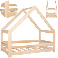 Kinderbett Hausoptik mit Lattenrost und Rausfallschutz aus Holz für Matratze 80 x 160 cm