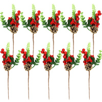 Dekozweige mit Blättern und Vogelbeeren 10 Stück  28 cm Weihnachten