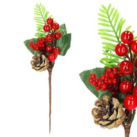 Kunstzweig Dekozweig 28 cm mit Blätter und Vogelbeeren