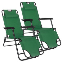 2 Chaises longues de jardin avec appuie-tête, chaises longues étroites vertes