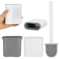 Brosse de toilette en silicone avec conteneur brosse de toilette plate brosse de nettoyage