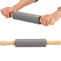 Rouleau à pâtisserie en silicone - Rouleau à pâtes antiadhésif avec poignées ergonomiques en bois Rouleau à pâtes de 38 cm