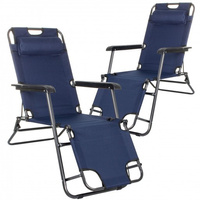 Chaises longues de jardin avec appuie-tête et accoudoirs 2 pièces bleu foncé
