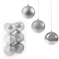 Balles de Noël, 6 pièces, Ø 10 cm, Argent, incassable