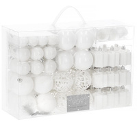Boules de sapin de Noël incl. pointe, 100 pièces, plastique, blanc