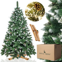 Royal Tree Sapin de Noël Artificiel avec Neige Artificielle 180 cm Branches Denses avec Support en Bois Pommes de Pin Naturelles