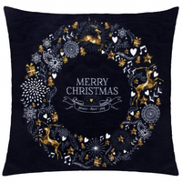 Housse de coussin, dimensions 40x40cm, noir avec couronne de Noël