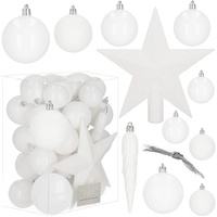 Ensemble de 33 boules de Noël en plastique de différentes tailles blanches