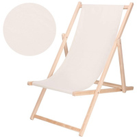 Chaise longue en bois sans accoudoirs avec barre de sécurité écru