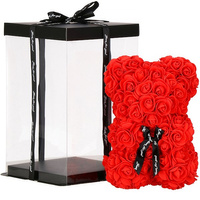Rosenbär dans une boîte cadeau Figurine de fleurs artificielles 25 cm rouge