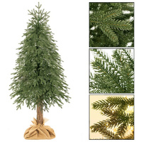 Arbre de Noël avec tronc naturel 220 cm Réaliste Branches denses Support d'arbre et toile de jute