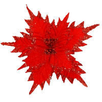 Étoile de Noël Poinsettia avec tige Glitter 35 cm rouge avec paillettes