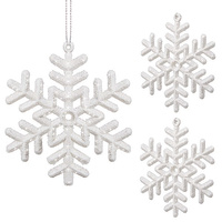 Décoration de sapin de Noël, 3 pièces, flocons de neige, blanc, 9 cm