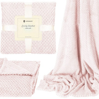 Couverture douillette 200 x 220 cm, plaid moelleux, motif coquillage, vieux rose
