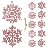 Décoration suspendue flocons de neige avec paillettes 12 pièces 10 cm vieux rose