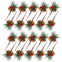 Branches décoratives artificielles avec baies rouges et pommes de pin 20 cm 20 pièces